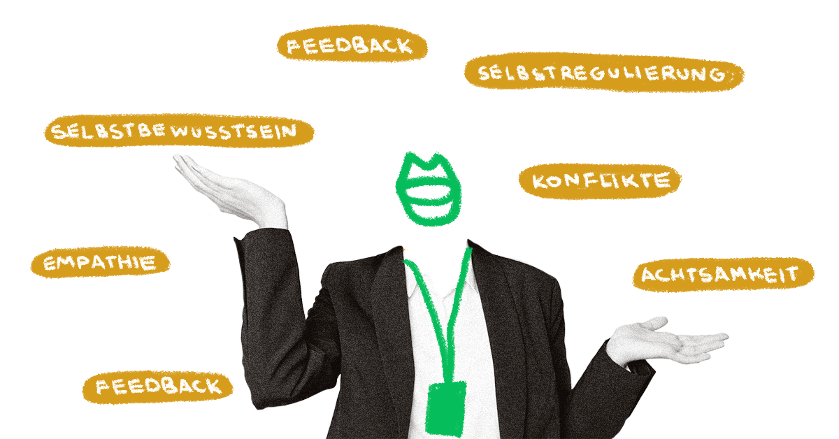 MA umgeben von Tipps: Selbstbewusstsein, Selbstregulierung, Empathie, Feedback, Konflikte und Achtsamkeit.